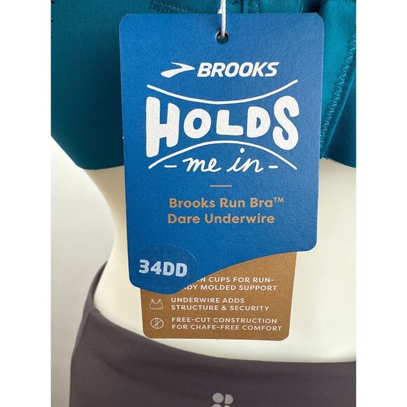 Brooks Sports Bra Dare Underwire Run Womens 34DD Adjustable Straps Lagoon - Picture 6 of 10